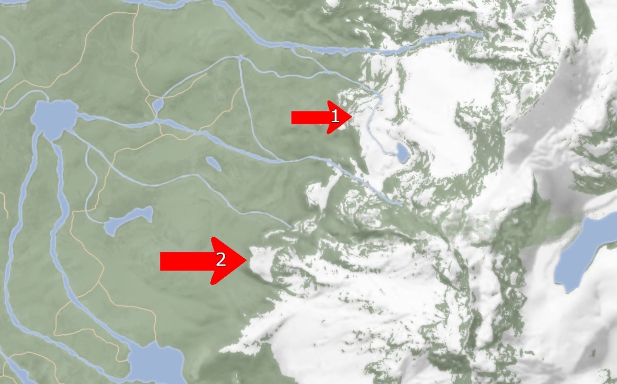 1 is the Mountain spawn point, 2 is the Hang Glider location.